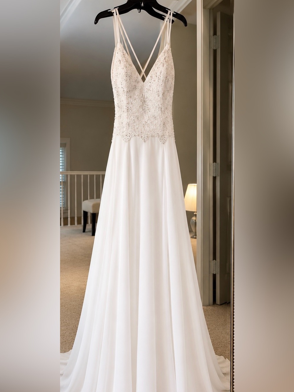 Alyce Paris White Lace and Beaded Wedding or Prom Dress with Strappy Back
